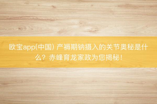 欧宝app(中国) 产褥期钠摄入的关节奥秘是什么？赤峰育龙家政为您揭秘！