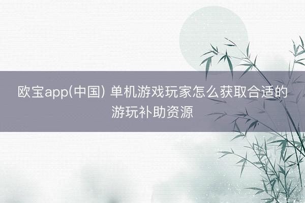 欧宝app(中国) 单机游戏玩家怎么获取合适的游玩补助资源