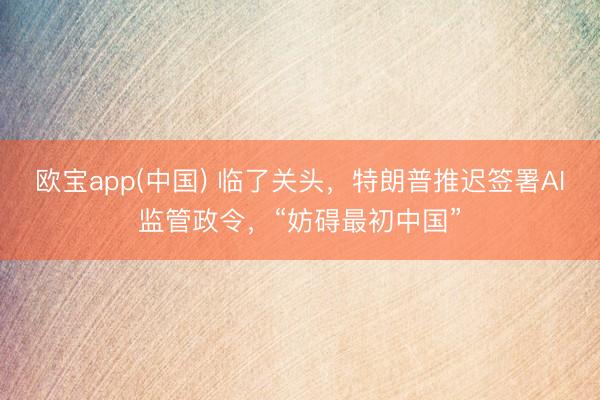 欧宝app(中国) 临了关头，特朗普推迟签署AI监管政令，“妨碍最初中国”
