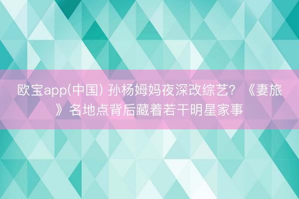 欧宝app(中国) 孙杨姆妈夜深改综艺?《妻旅》名地点背后藏着若干明星家事